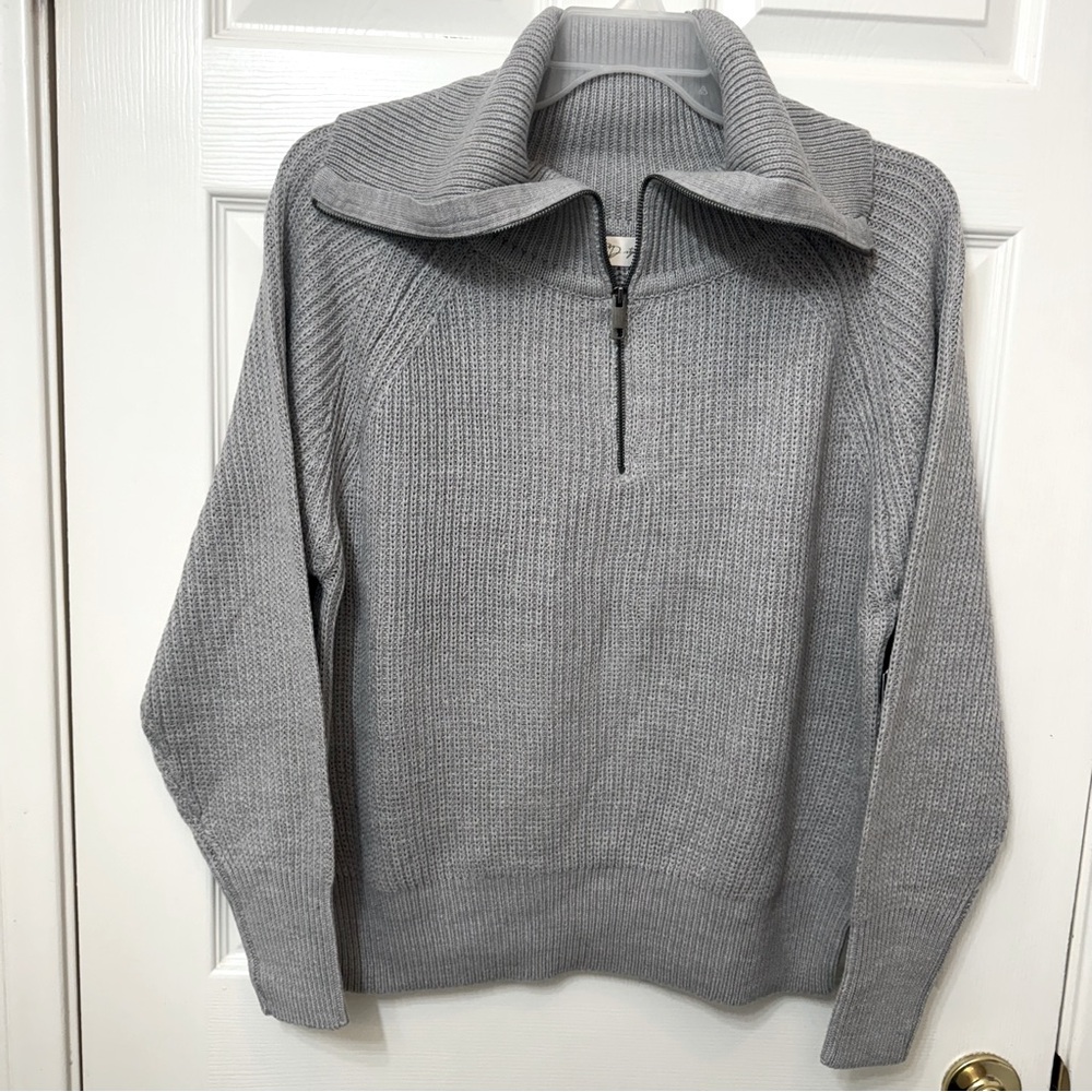 RD Style Gray Pullover Knit Sweater 1/4 Zip High Neck Long Sleeve Women’s XL NWT